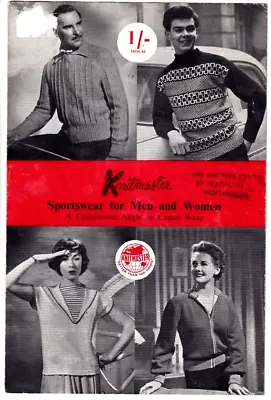 Buy Knitmaster Machine Knitting Pattern Lumber Jacket Sweater Reversible Vintage 40s • 4.99£