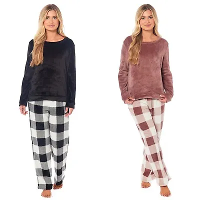 Buy Check Pattern Ladies Women PJS Fluffy Fleece Warm Cosy Soft Teddy Sherpa Pyjamas • 17.90£