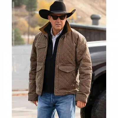 Buy Mens Yellowstone Kevin Costner John Dutton Season 4 Brown Cotton Quilted Jacket • 68.46£