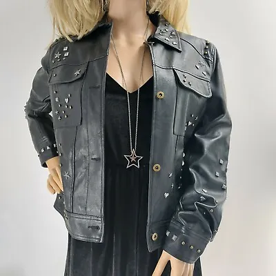 Buy Next Ladies Jacket Size 10 Faux Leather Stud Star Heart Jacket Black • 55£