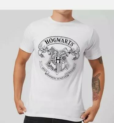Buy Mens Official Licensed Harry Potter 'Hogwarts' Crest White T-Shirt. Large. BNWT. • 4.99£