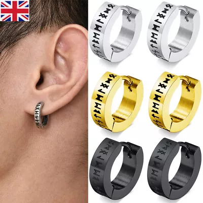 Buy Mens / Ladies Surgical Steel Norse Viking Runes Huggie Hoop Earrings Jewellery • 5.99£