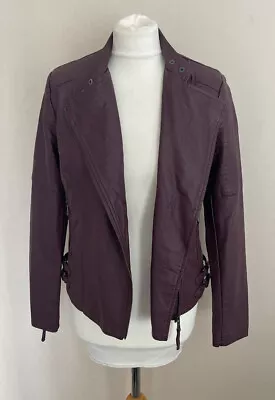 Buy FAB M&S Per Una Burgundy Wine Redwood Faux Leather Biker Style Jacket Size 8 VGC • 19.99£