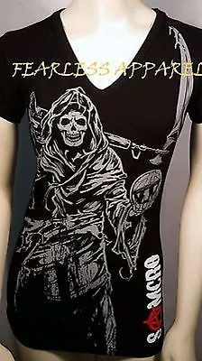 Buy Sons Of Anarchy Soa Reaper Samcro Season 7 Laser Cut Black Juniors Shirt S-Xl • 21.73£
