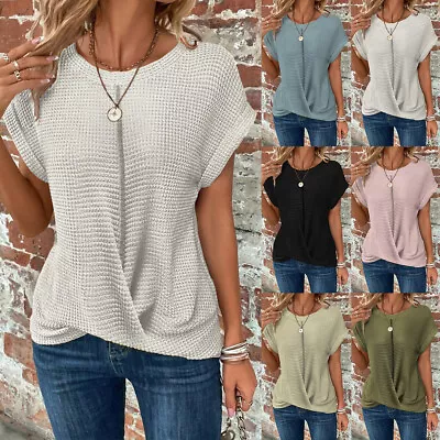 Buy Women Ribbed T-Shirt Ladies Short Sleeve Summer Casual Loose Tops Blouse Tee • 10.69£