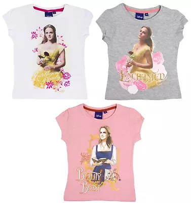 Buy Disney Beauty And The Beast Short Sleeved T-Shirt Kids Princess Belle Top Tee • 3.95£