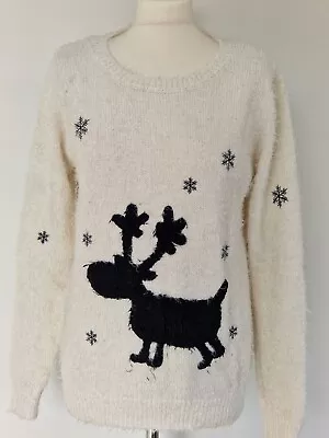 Buy F&F Christmas Jumper Womens Size 14 White Reindeer  • 10.99£