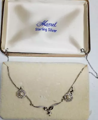 Buy Vintage Marvel Sterling Silver Cultured Pearl Necklace And Earrings Set  • 7.10£