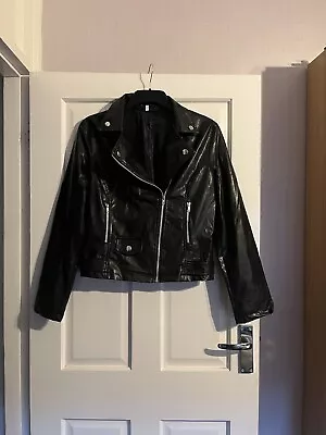 Buy Black Leather Look Summer Biker Jacket. Size 10-12 (L) • 4.50£