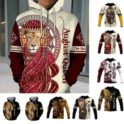 Buy Men's Hoodie 3D Lion Sweatshirt Plain Tops Long-sleeved Zipper Casual Hoodie • 13.99£