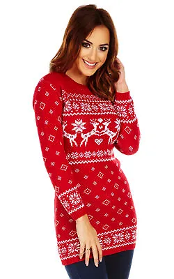 Buy Ladies Christmas Jumper Womens Party Xmas Novelty Knitted Tunic Retro Red Dress • 17.95£