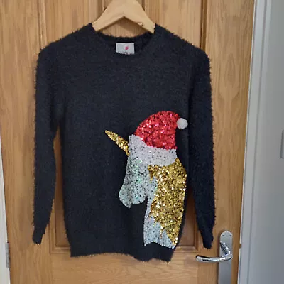Buy Black Christmas Jumper With Unicorn Age 10-11 Years • 4£