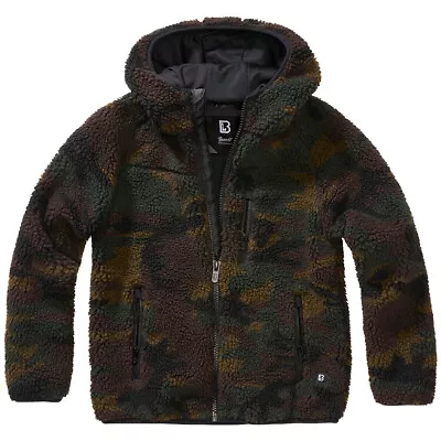 Buy Brandit Kids Teddyfleece Hooded Jacket High Pile Warm Teddy Fleece Woodland Camo • 56.95£