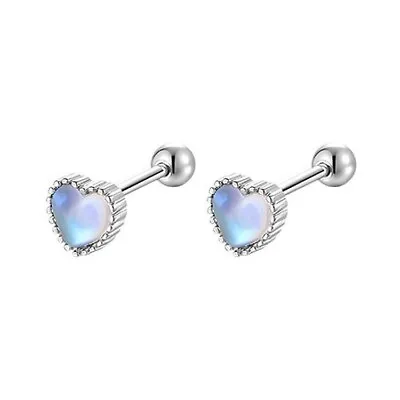 Buy 925 Sterling Silver Heart Moonstone Stud Earrings Jewellery Womens Girls Gift UK • 2.99£