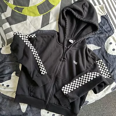 Buy VANS Women’s Black Checkerboard Sleeve Cropped Zip Through Hoody Size 10 XS • 11£