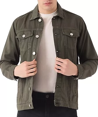 Buy Mens Denim Jacket Green Classic Western Style Vintage Cotton Jeans Trucker Coat • 29.99£
