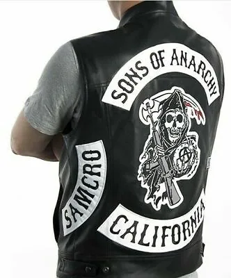 Buy Men Leather Jacket Vest Sons Of Anarchy Motorcycle Jackets SOA Vests Tops • 36.02£