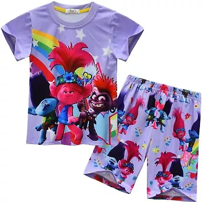 Buy Boys Girls Trolls Pyjamas Set Cosplay Costume Short-sleeve T-shirt+Shorts@Outfit • 13.99£