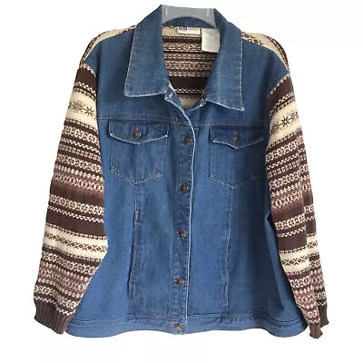 Buy Faded Glory Vintage 90s 22W/24W Denim Sweater Jacket Button Up Fair Isle Pockets • 22.68£