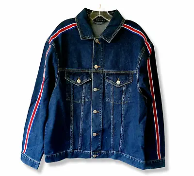 Buy 12 Midnight Blue Denim Jacket Unisex Stripe Oversized UK M • 8£