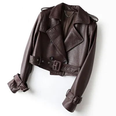 Buy Lady Real Leather Jacket Lapel Embossed Crocodile Pattern Fashion Short Coat • 148.89£
