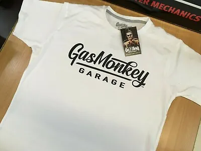 Buy Gas Monkey Garage Mens White Large Script Logo T-Shirt New With Tags • 12.99£