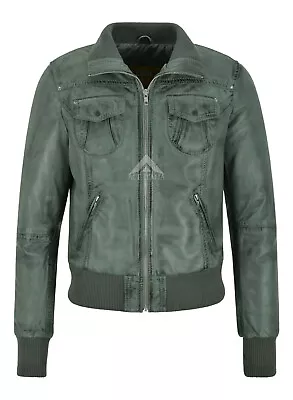 Buy Ladies Bomber Leather Jacket Grey 100% Lambskin Classic Fashion Biker Style 3758 • 93.66£