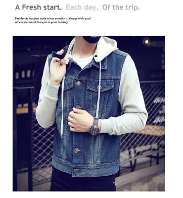 Buy Pullover Hoodie Sweatshirt Jumper Vintage Jeans Denim Jacket Mid Blue Wash Men • 13.88£