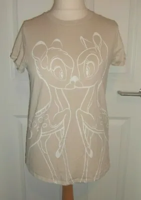 Buy New Disney George Womens Bambi Print Stone Natural White Top T-shirt Size 12 • 7.99£