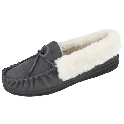 Buy Ladies Womens Cushion Walk Real Suede Faux Fur Lined Warm Moccasin Full Slippers • 15.95£