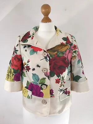 Buy Ted Baker Abbee Rose Bug Floral 3/4 Sleeve Short Jacket Multi-Coloured 1 UK8-10 • 21.99£
