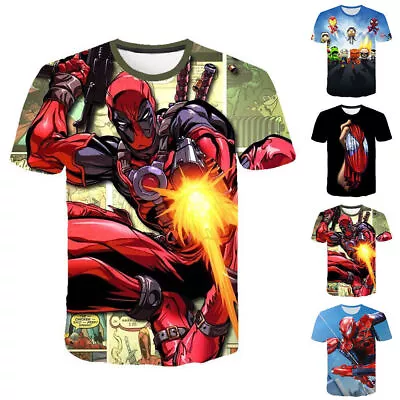 Buy New Children's Marvel Deadpool 3D Digital T-Shirt Black Couples Short Sleeve UK • 9.16£