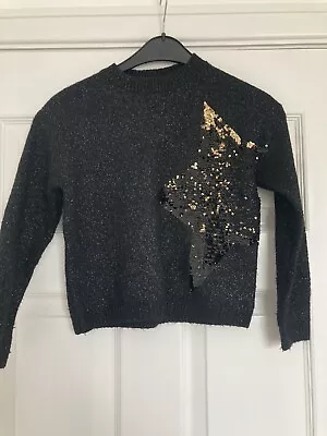 Buy Next Girls Black Sparkle Jumper With Sequin Star For Party Celebration Christmas • 6.49£