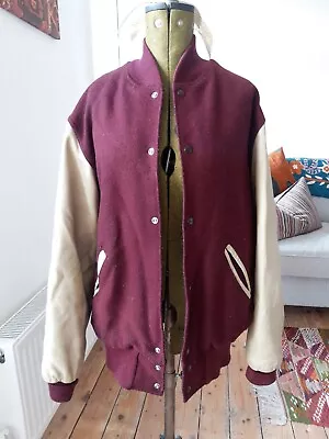 Buy Vintage American Varsity Jacket. 80s 90s College Jacket With Leather Sleeves • 29.99£