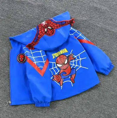 Buy Boys Spiderman Windbreaker Jacket Spring Autumn Childrens Hooded Thin Jacket • 11.39£
