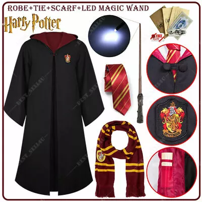 Buy Harry Potter Hermione Gryffindor Robe Cloak Tie LED Magic Wand Scarf Costume UK • 6.99£