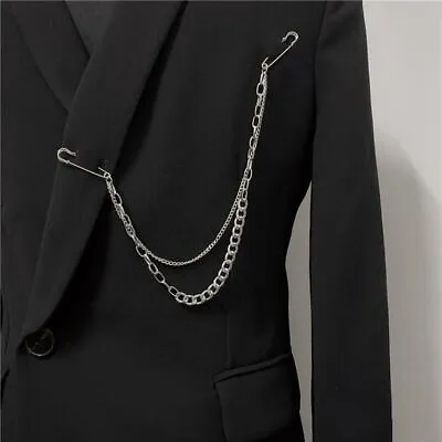 Buy Double Pin Long Metal Chain Clip Brooch For Men / Women Fashion Jewelry Wear NEW • 7.62£