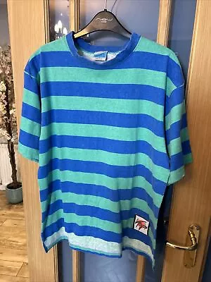 Buy Vintage Off The Top T Shirt 80’s Men’s Striped Made In USA Blue And Green Small • 20£