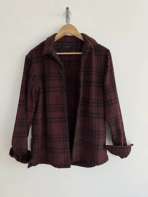 Buy Allsaints “Zenith” Wool Blend Overshirt Jacket Shacket Dark Red Check M • 37.99£