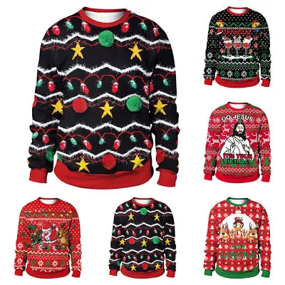 Buy Women Men Christmas Ugly Sweater Unisex Funny 3D Printed Pullover Sweatshirt UK • 20.61£