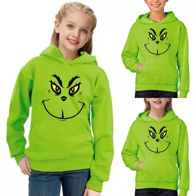 Buy Kids Christmas Grinch's Hoodies Jumper Sweatshirt Xmas Hooded Pullover Tops UK- • 8.89£