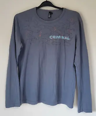 Buy CRIMINAL Long Sleeve T Shirt, Blue, Large Vintage 2000s • 29.99£