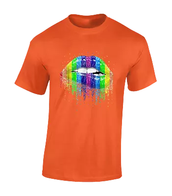 Buy Dripping Lips Pride Mens T Shirt Lgbtq Gay Pride Rainbow Flag Lesbian Top New • 7.99£