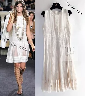 Buy CHANEL 07C Ivory Creme Cotton Silk Dress CC Logo Buttons 38 US6 • 854.09£