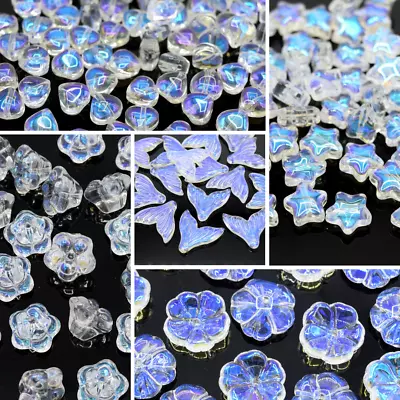 Buy 50 X Smooth Glass Heart / Star / Flower /mermaid Tail Beads Clear Ab • 3.20£