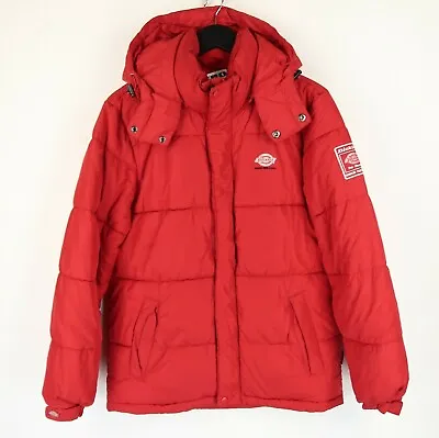 Buy Dickies Mens Puffer Winter Coat Zip Jacket With Hood Red SZ S-M (G2120) • 30.95£
