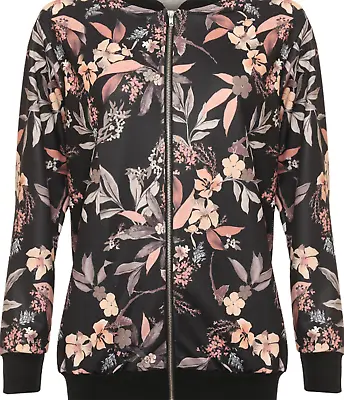 Buy New Ladies Plus Size Black Lightweight Long Sleeve Floral Print Bomber Jacket • 15£