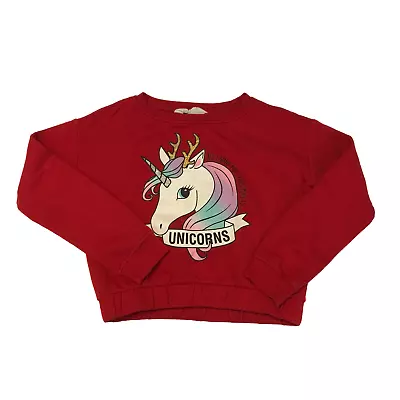 Buy H&M Cropped Red Unicorn Christmas Sweater Age 9 • 4£