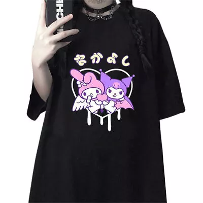 Buy Women Kuromi Pullover Kawaii Anime Cartoon Tops Blouse Summer Tee T-shirt Casual • 12.49£