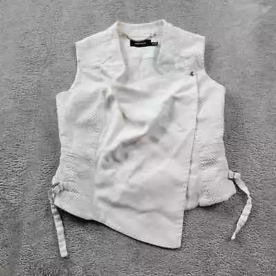 Buy Karen Millen Vest Womens 4 White Faux Wrap Tie Chain Designer Moto Biker Style • 21.33£